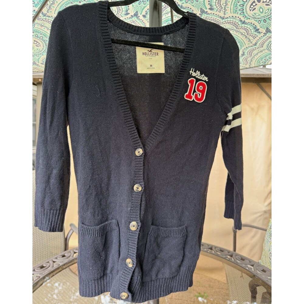 NWT Hollister Bettys Cardigan Women’s M Navy Varsity 19 Button Sweater Preppy